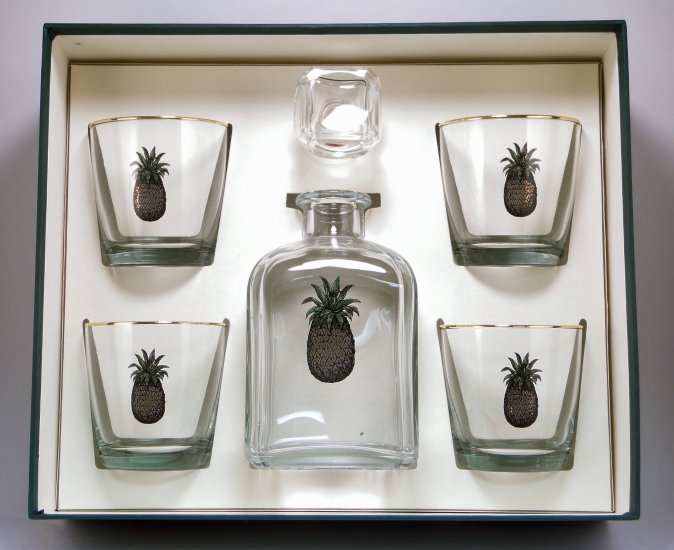 Pineapple, Decanter Set w/4 Tapered Old Fashioned, gift Boxed - Click Image to Close