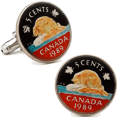 Hand Painted Canadian Nickel Coin Cufflinks