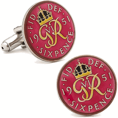 Hand Painted British Six Pence George VI Coin Cufflinks