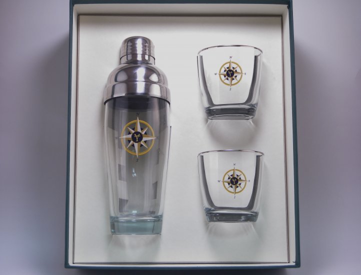 Compass Rose, Decanter Set w/4 Tapered Old Fashioned, gift Boxed - Click Image to Close