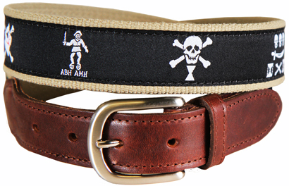 Pirate Flags (Midnight) Leather Tab Belt