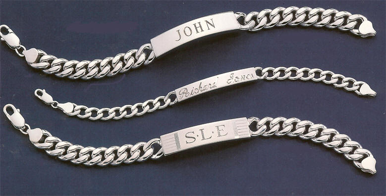 Personalized Sterling Silver ID Bracelets. from Dann Clothing
