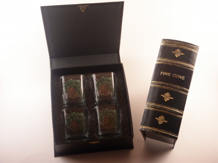 Pine Cone, Shot Glasses, in Book Box - Click Image to Close
