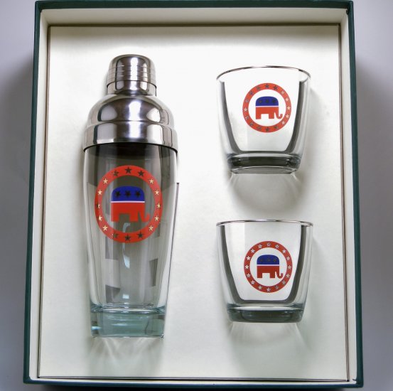 Republican, Cocktail Shaker, Set w/2 Tapered Old Fashioned, Gift - Click Image to Close