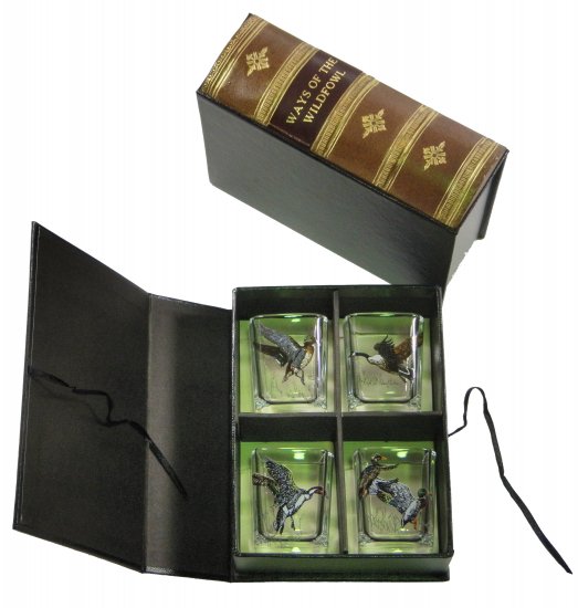 Storage Box w/4 Shot Glasses, Ways of Wildfowl, Bishop Birds - Click Image to Close