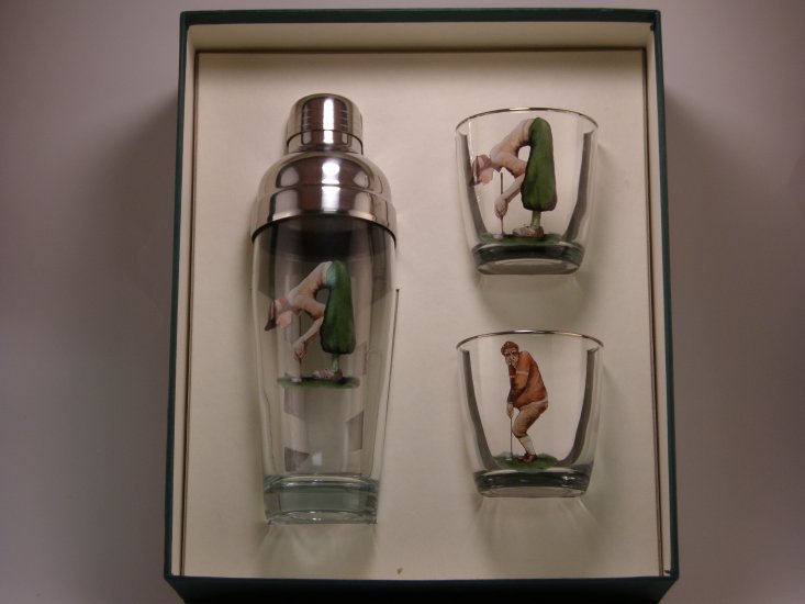 Angus & Winnie Golf, Cocktail Shaker Set w/2 Tapered Old Fashion - Click Image to Close