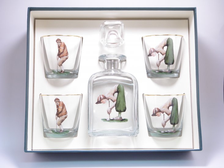 Angus & Winnie Golf, Decanter Set w/4 Tapered Old Fashioned, gif - Click Image to Close