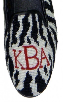 Zebra Needlepoint Monogram Loafer or Mule