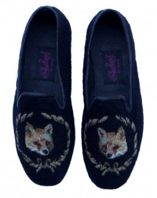 Nanx-03369 Fox on Black Needlepoint Loafers for Men
