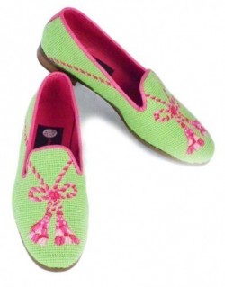 X03304-1  Pink Tassel on Lime Needlepoint Loafers