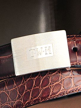 Robert Talbott Monogrammed Belt Collection from Dann, Engraved Sterling  Silver Buckles, Alligator Straps