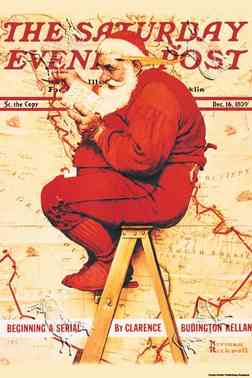 Saturday Evening Post: Santa Maps His Route Norman Rockwell prints, posters, canvas transfers