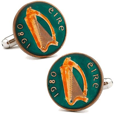 Hand Painted Irish Eire Coin Cufflinks