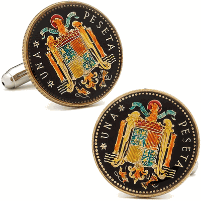 Hand Painted Spanish Una Peseta Cufflinks