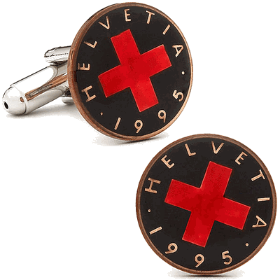 Hand Painted Swiss Helvetia Coin Cufflinks