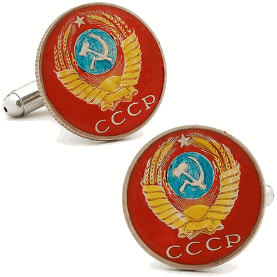 Hand Painted Russian Three Copecks Coin Cufflinks