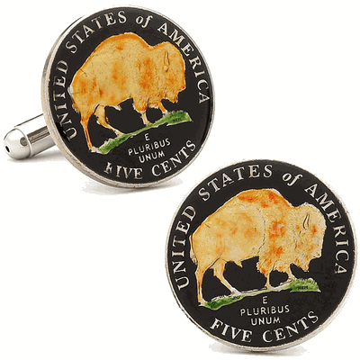 Hand Painted USA Buffalo Nickel Coin Cufflinks