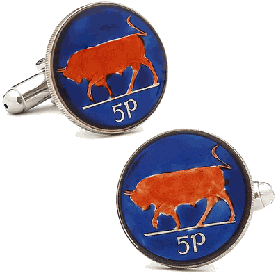 Hand Painted Irish Bull Coin Cufflinks