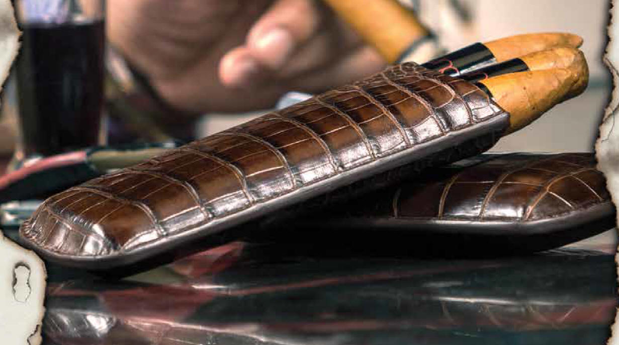 Brown Lizard Double Cigar Holder (Genuine Leather)