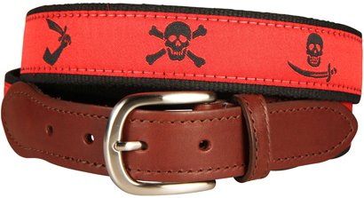 Pirate Flags (Blood Red) Leather Tab Belt